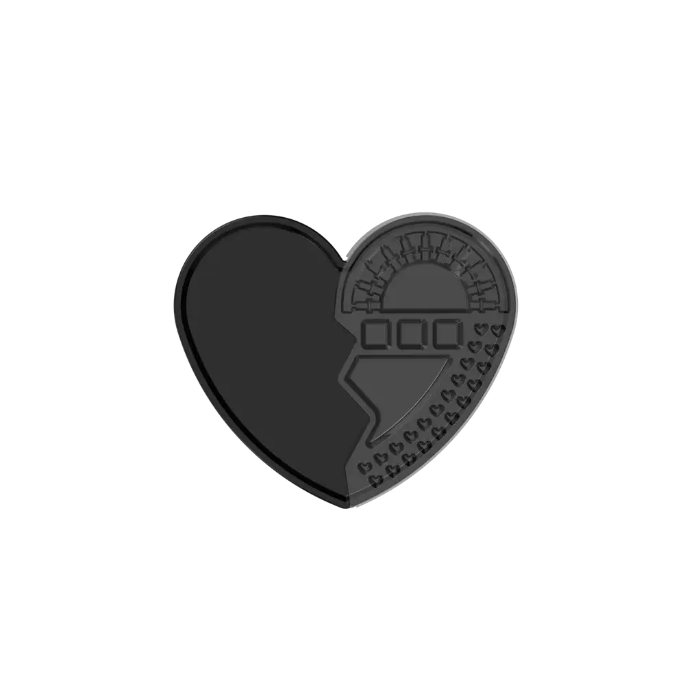 Black heart-shaped pin with broken design and embossed sunburst and small hearts on edge for ghost disposable tray 20pcs