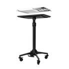 Black adjustable-height laptop cart with white disposable tray and integrated cable management system, 25pcs pack