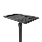 Black plastic disposable tray ghost standard v2 with multiple circular indentations mounted on a stand