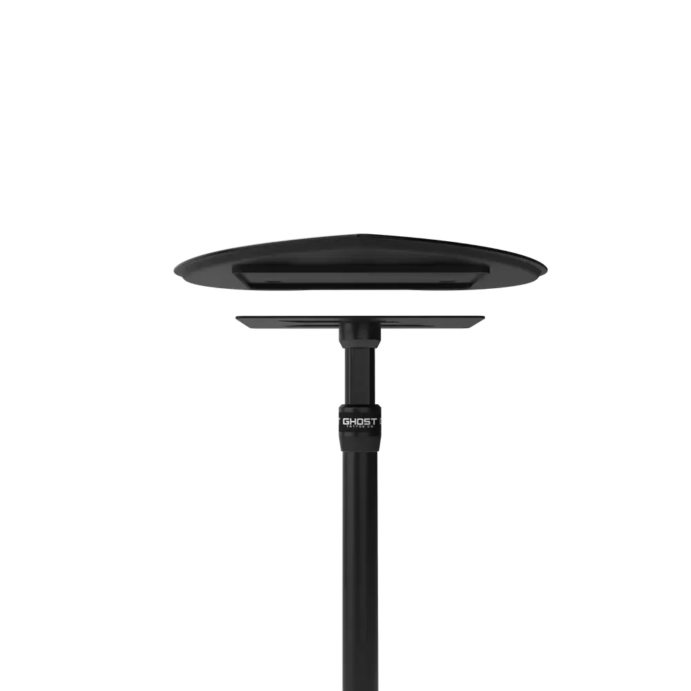 Black ghost outdoor patio heater with sleek modern design and circular heating element in ghost heart tray full system