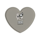 Gray heart-shaped ghost heart tray coaster with black and white mickey mouse steamboat willie illustration