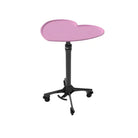 Ghost heart tray full system with pink heart-shaped tabletop on black adjustable pedestal with caster wheels