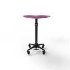 Ghost heart tray full system with a sleek pink heart-shaped tabletop on a black adjustable pedestal with caster wheels