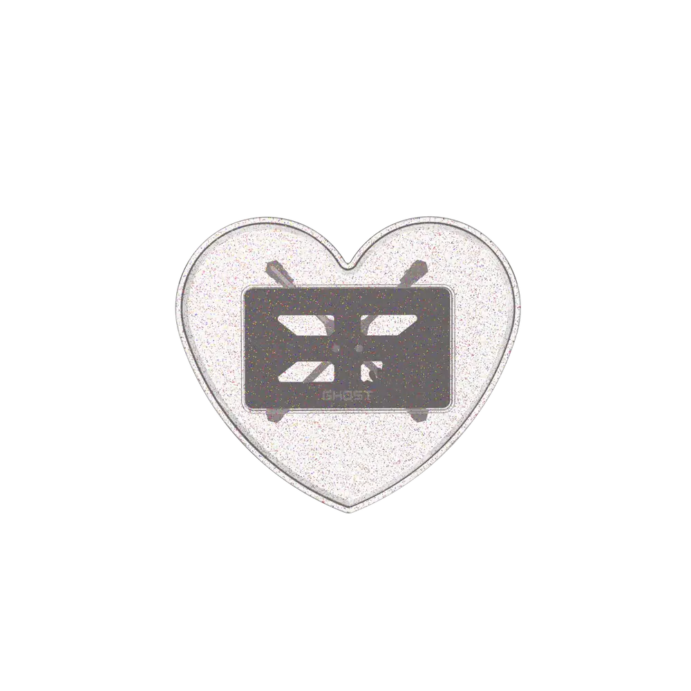 Silver heart-shaped pin with black vintage television design and ghost inscription from ghost heart tray full system product