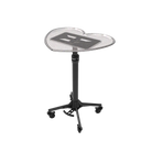 Clear heart-shaped acrylic tablet stand with black platform, adjustable height, and casters for mobility ghost heart tray top