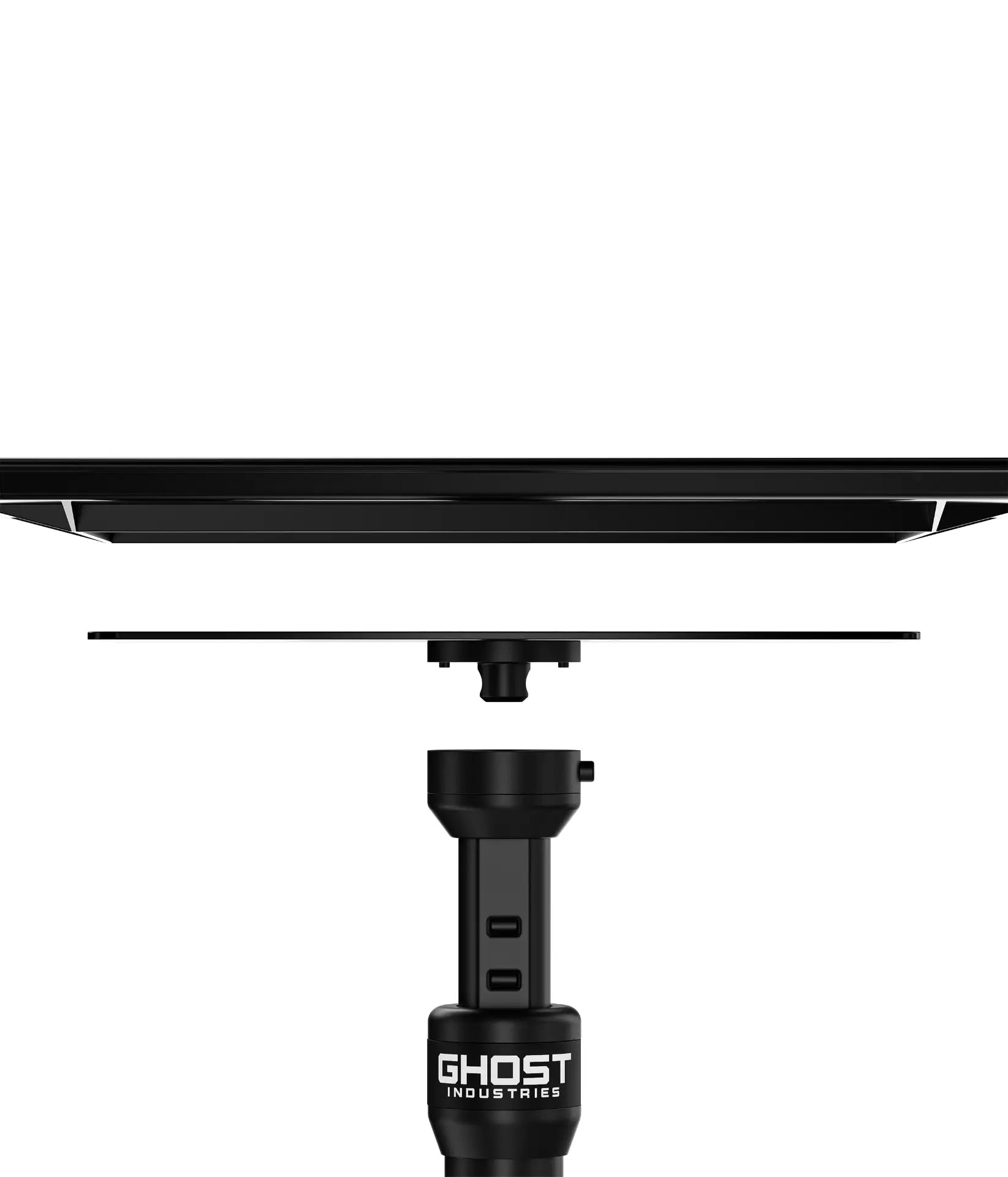 Black ghost industries tv mount bracket with sleek minimalist design and matte finish shown from the back side