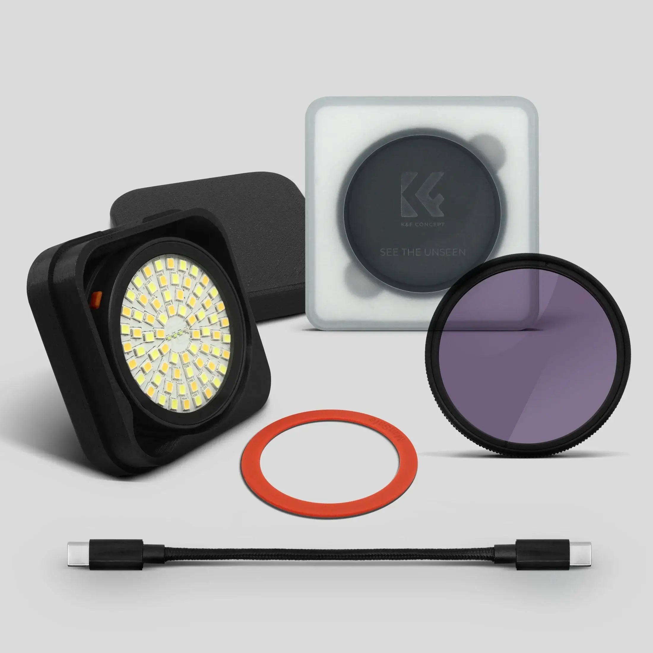 Black square-shaped led light with circular grid of yellowish-white leds in goat g8 upgrade kit