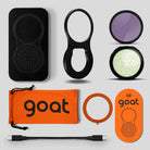 Black circular led light with a yellow led grid and black casing for the goat g8 v2 combo product