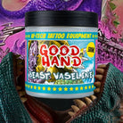 Eine lebendige, cartoonartige Dose good hand beast vaseline 500ml mit schwarzem Deckel und farbenfrohem Monster-Artwork-Etikett