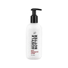 White plastic bottle of hustle butter deluxe daily rejuvenating lotion with black pump dispenser 295 ml