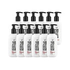 White plastic bottles with black pump dispensers featuring hustle butter deluxe daily rejuvenating lotion branding