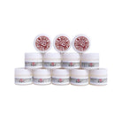 White cylindrical jars with red and black r3 logo labels arranged in a pyramid for hustle butter deluxe organic tattoo care