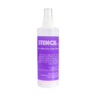 A clear plastic 120ml inkjet prep spray bottle with a white nozzle and purple stencil-c label for stencils