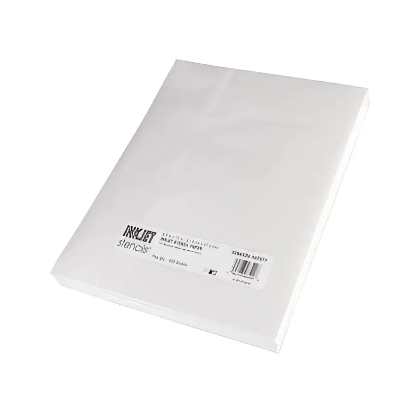 White plastic stencil paper sheet with black printed text and barcode for inkjet printing 500 sheets 8.5 by 11 inches
