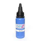 A vibrant blue Intenze gen-z tattoo ink bottle with black dropper cap labeled blue sky new formula 2023