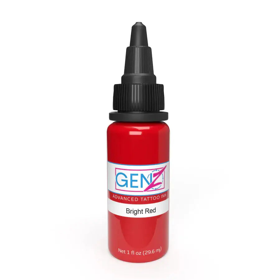 Intenze gen-z bright red tattoo ink bottle with black dropper cap for vibrant tattoo coloring