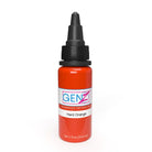 Intenze Gen-Z Hard Orange Farben, leuchtend orangefarbene Flüssigkeit in einer eleganten Plastikflasche mit schwarzem Tropfverschluss