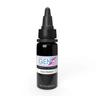 Black genz advanced tattoo ink bottle with black dropper cap labeled extra medium from intenze mark mahoney gangster grey set