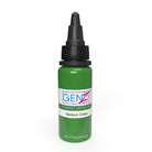 Eine grüne Gen-Z Advanced-Tattoo-Farbenflasche mit schwarzem Tropfverschluss, beschriftet mit Medium Grass, für intenze New Formula 2023
