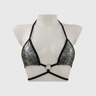 Bikini Top - Black Lines & Straps, Silver Triangle Fill