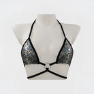 Bikini Top - Black Lines & Straps, Silver Triangle Fill
