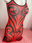 Red and black tribal patterned mesh nightgown with thin straps from kalu ibiza much tribal coachella dress short red