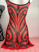 Red and black sheer nightgown with bold tribal patterns from kalu ibiza much tribal coachella dress short red