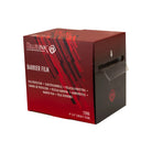Rote und schwarze Kartonschachtel mit killer ink Clear Barrier Film-Rolle, mehrsprachigen Etiketten und sichtbaren Produktmaßen