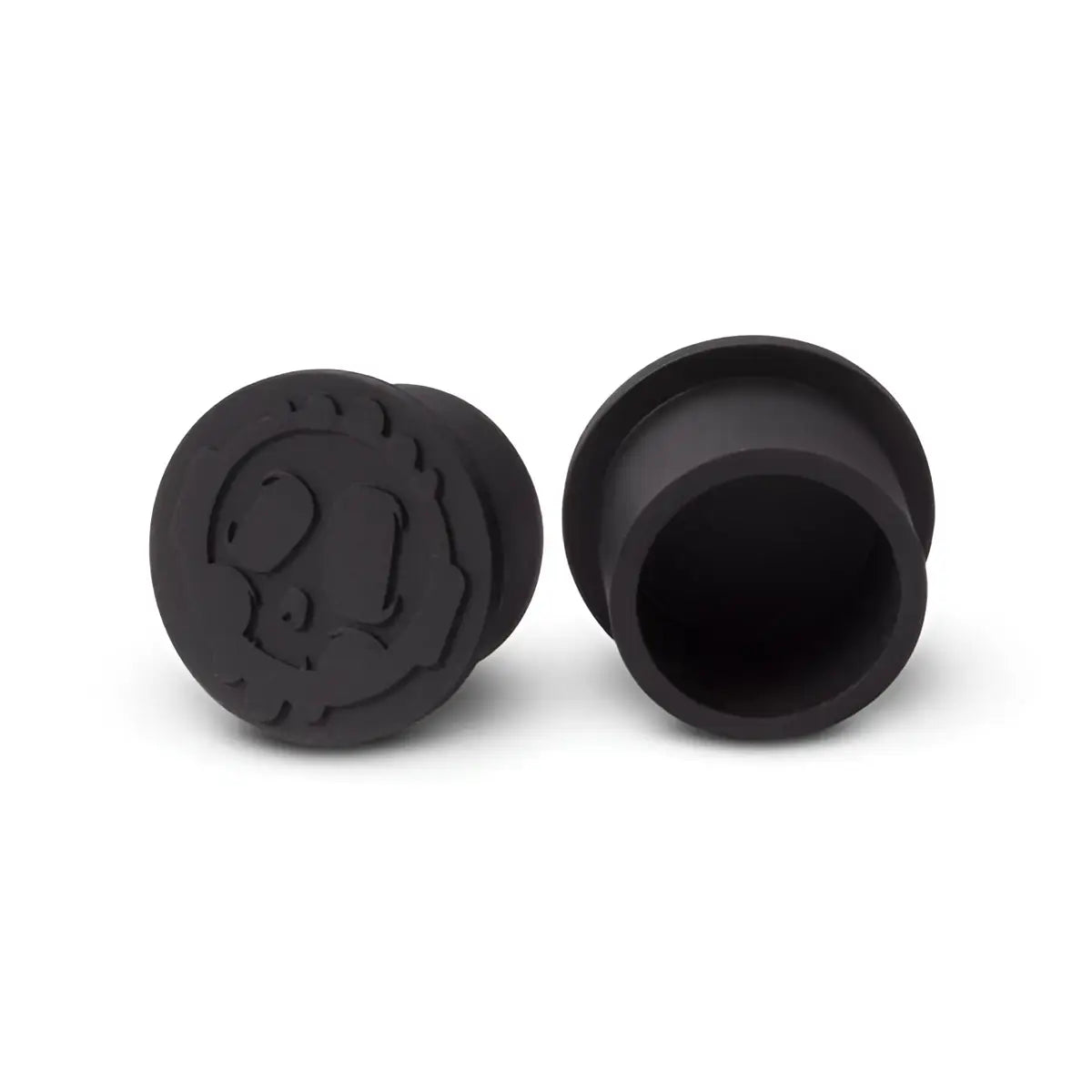 Black silicone earplug caps with molded cartoon character design included in killer ink 250pcs ink cup set