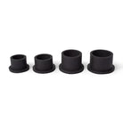 Set of four black rubber bushings with smooth matte finish designed for kILLER INK black silicone ink cups use