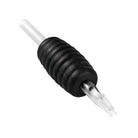 Black rubber-handled killer ink disposable tattoo tube flat grip with clear plastic tip and transparent tubing 25mm