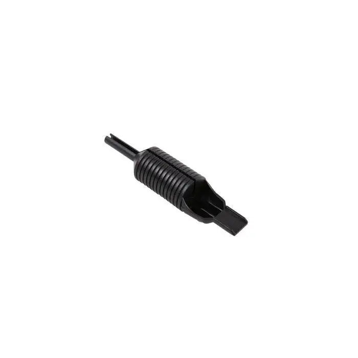 Black plastic killer ink disposable tattoo tube flat with ribbed grip and dual-pronged tip 25mm