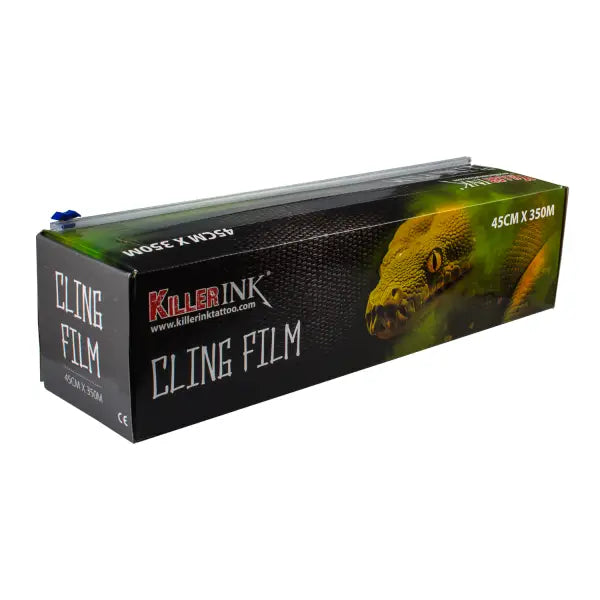 Black box of killer ink easy cut cling film with green and yellow snake graphic 45cm x 350m dispenser packaging