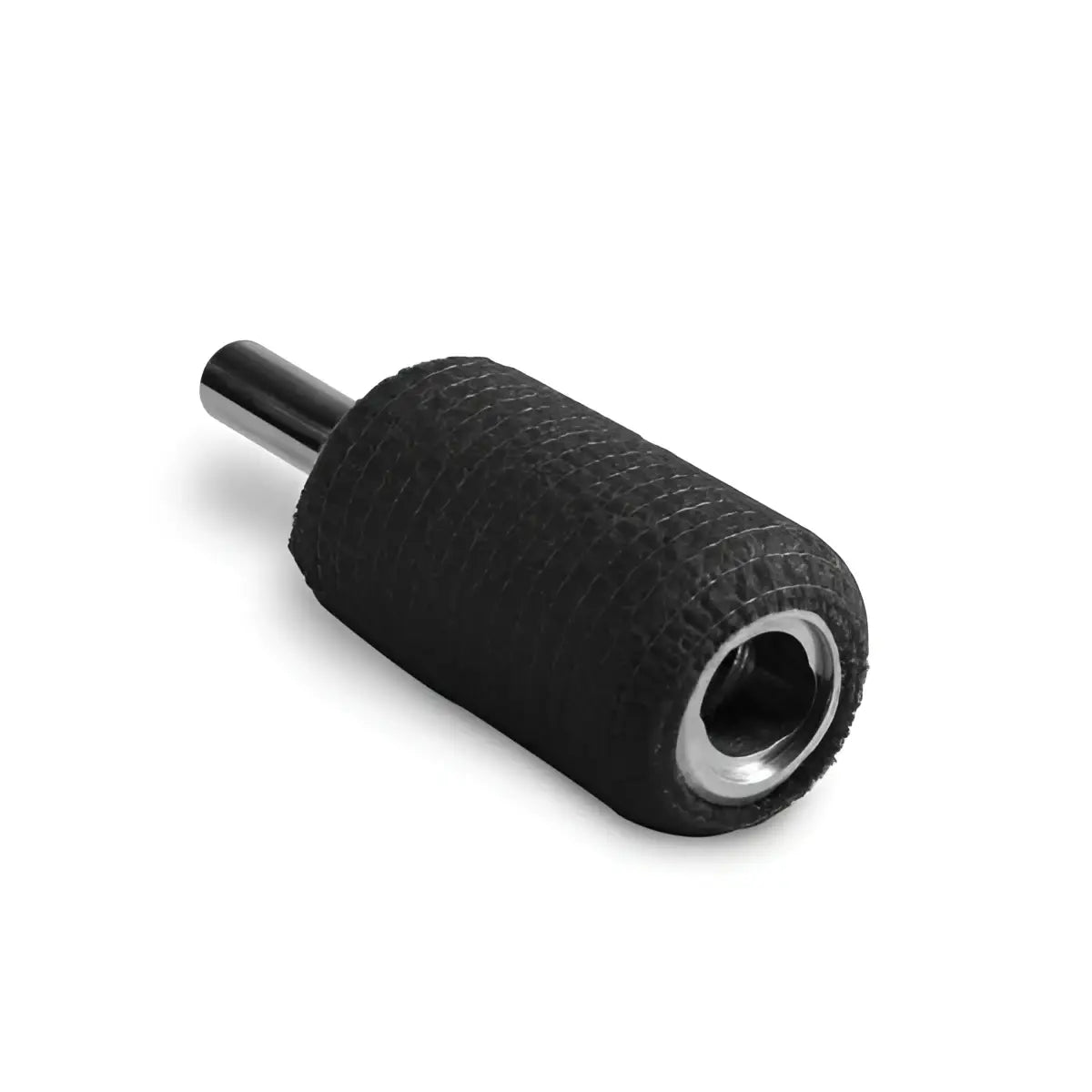 Schwarzer strukturierter Griff für Tattoonadelmaschine mit Metallschaft und Gewindeende für killer ink Grip-Wrap-Set