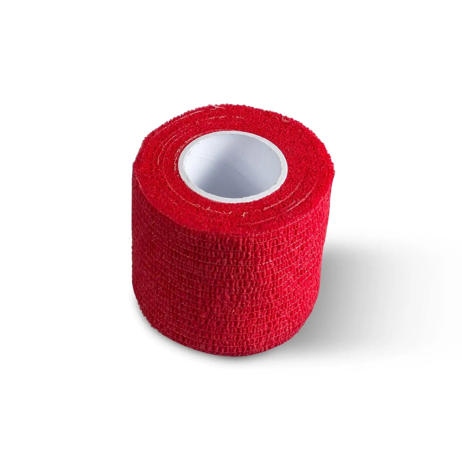 A roll of vibrant red textured killer beauty grip wrap 50mm x 4.5m with a white core for athletic use