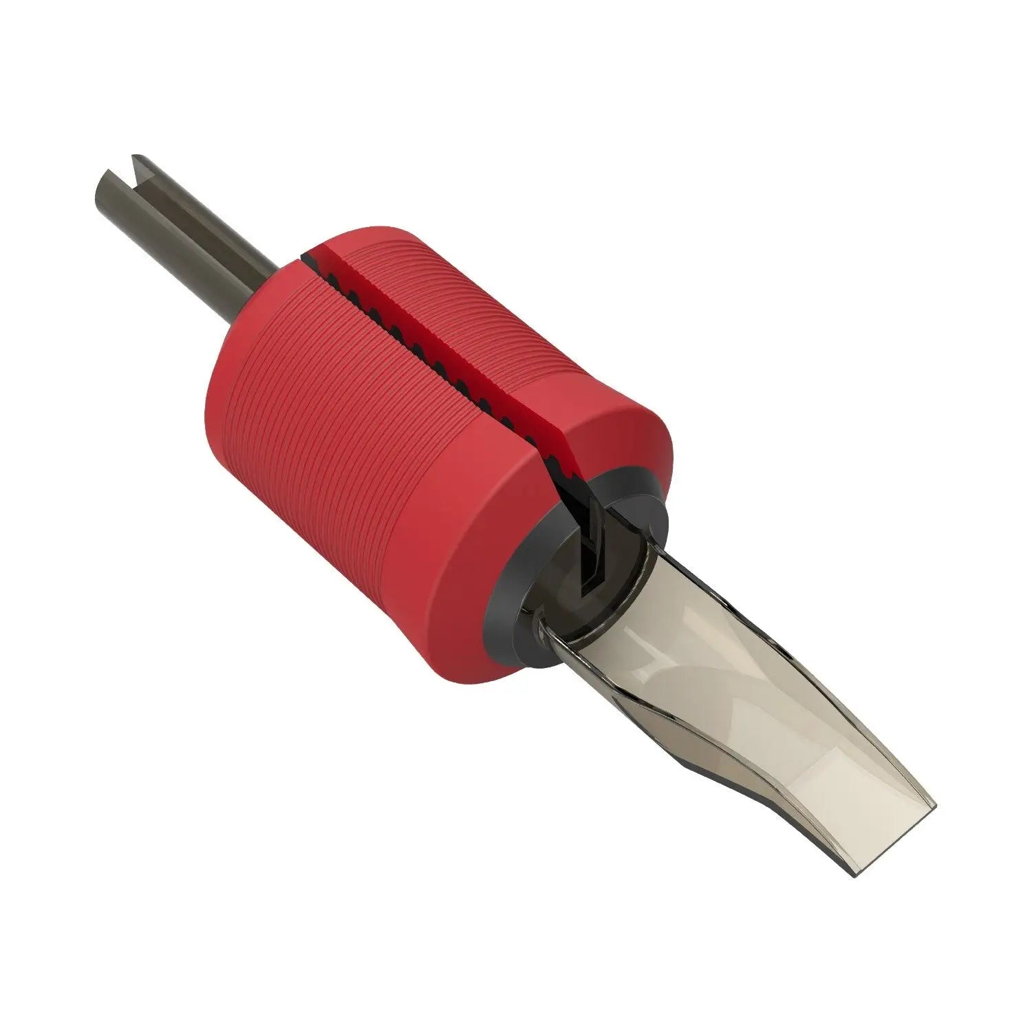 Red ergonomic grip tattoo needle with metallic tip and black accents for killer ink premium disposable tubes 30mm larger shader magnum
