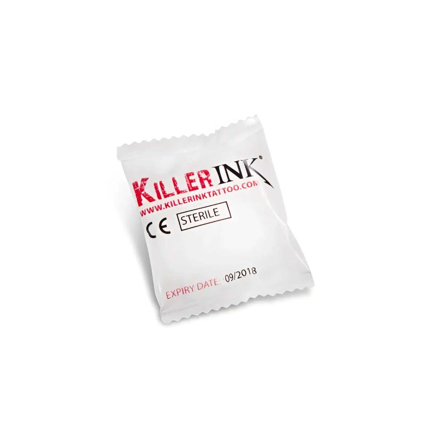 Weiße Kunststoffpackung mit killer ink sterilen Farbkappen für hygienische Tattoo-Farben im professionellen Einsatz