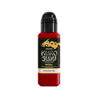 A red kuro sumi imperial tattoo ink bottle with a black cap and gold dragon logo labeled crusader red