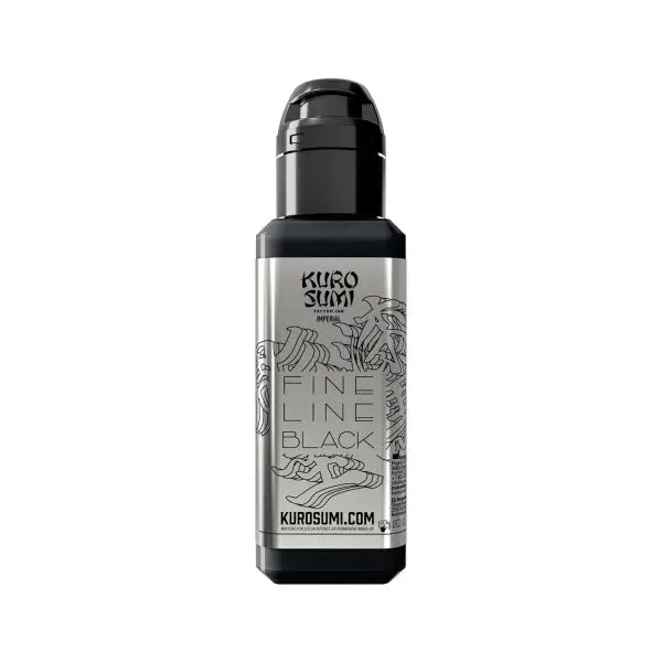 Kuro sumi imperial tattoo ink fine line black ink bottle with sleek black silver design and opaque black cap