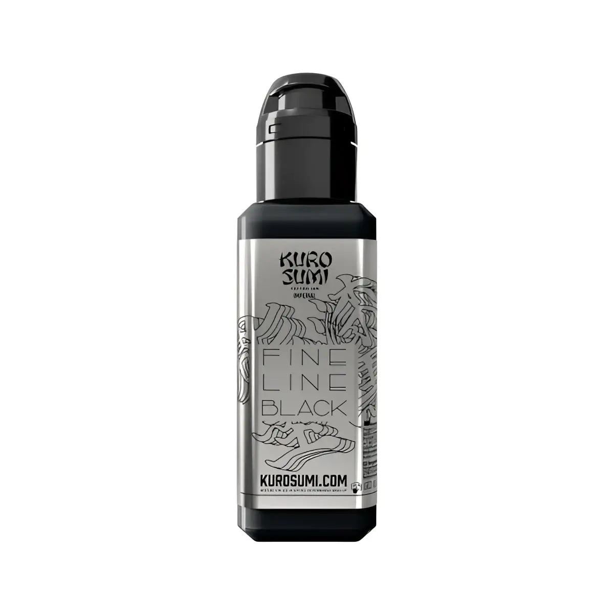 Kuro sumi imperial tattoo Farben Fine-Line, schwarze Farben-Flasche mit elegantem Schwarz-Silber-Design und undurchsichtigem schwarzem Deckel