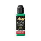 Kuro sumi imperial tattoo ink in minty green in a sleek transparent bottle with black cap and gold dragon logo