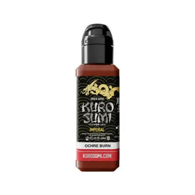 Kuro Sumi imperial tattoo ink ochre burn in a sleek black bottle with gold dragon branding and red label