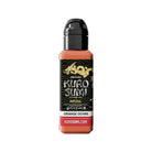 Kuro sumi imperial tattoo ink in orange ochre with gold dragon branding in a sleek black-topped bottle