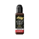 Kuro sumi imperial tattoo ink in shadow red color in a sleek black bottle with gold dragon branding