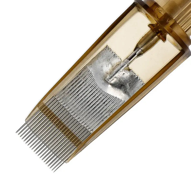 Kwadron cartridges combat magnum transparent amber plastic housing with metallic needle array and silver internal components