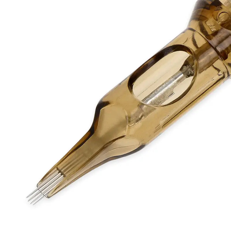 Kwadron cartridges curved magnum transparent amber plastic tattoo needle with metallic mechanism and five fine metal needles