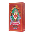 Red rectangular box of lotus bar needles round liner featuring vibrant hand eye heart and lotus illustration