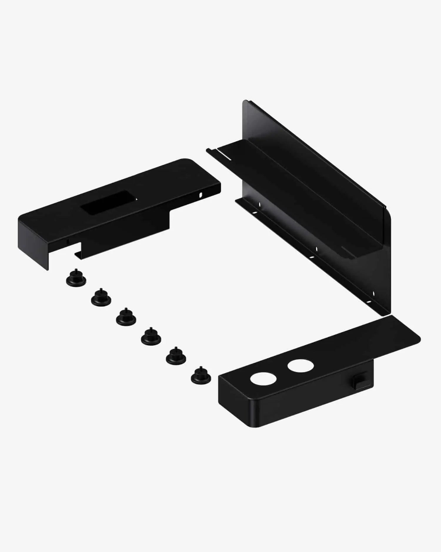 Schwarzes Schreibtisch-Organizer-Set aus Metall mit matter Oberfläche, minimalistischem Design und enthaltenem Montagematerial aus dem meta 2.0 Ultimate Pack EU