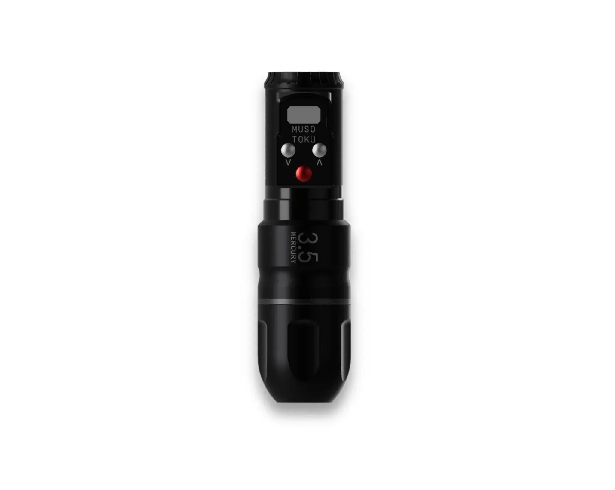 Black muse toku 35 wireless tattoo machine with sleek ergonomic design and metallic accents for professional use