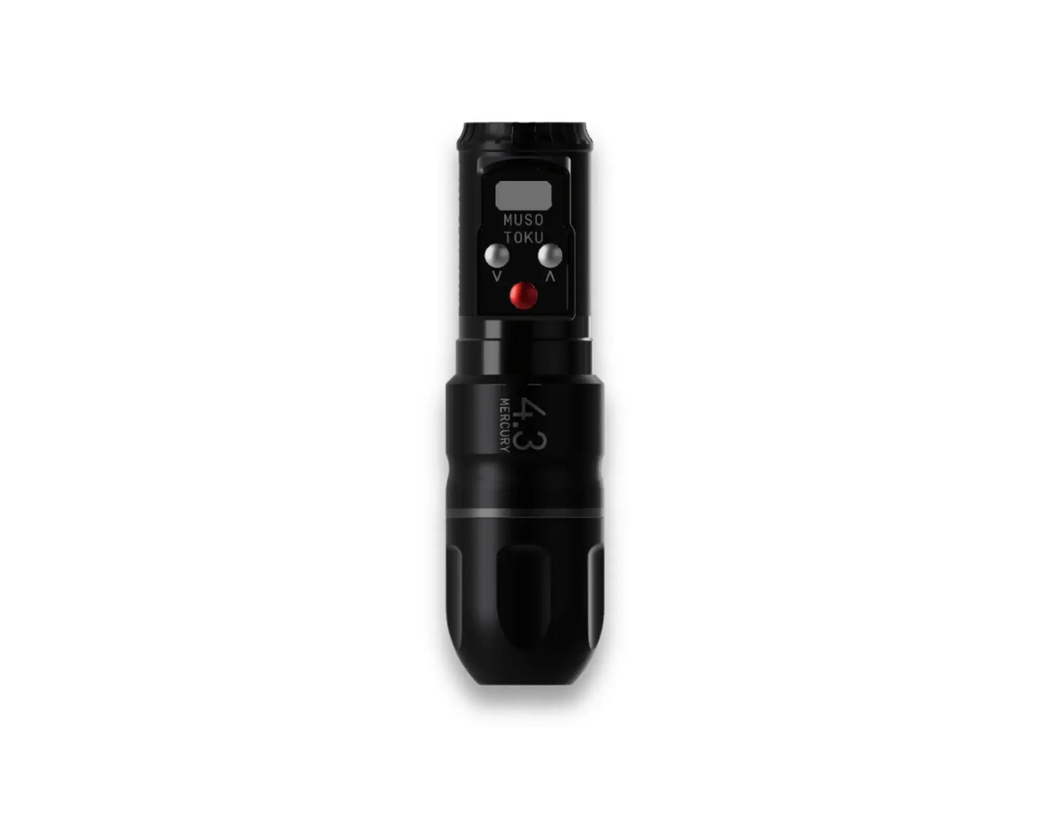 Black musc toku 43 wireless tattoo machine with digital display and control buttons by musotoku mercury m-1